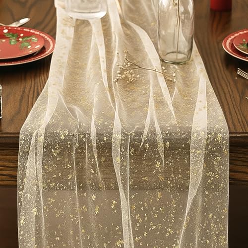 Tischläufer Gold 75 x 180 cm Tüll Meterware Goldener Stoff Organza Stoff Meterware Elegante Tischdekoration für Hochzeiten und Feiern