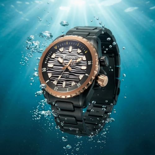 Image of Titan Zero Hour Diver's 200m Analog with Black Dial Black Stainless Steel Strap Watch for Men - 10068KM02