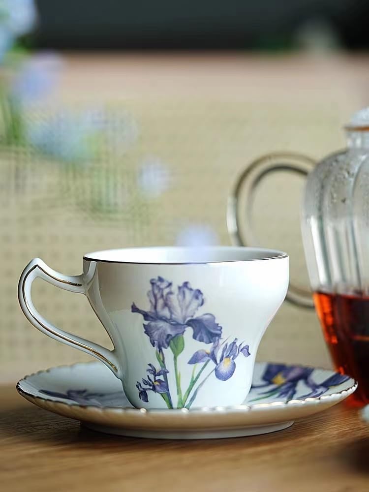 GXNRHG Zestaw filiżanek i spodków, Zestaw filiżanek do podwieczorku, Ceramiczny zestaw filiżanek do kawy i spodków z 3 częściami, Porcelana domowa Luksusowy ceramiczny zestaw do herbaty Ceramiczne