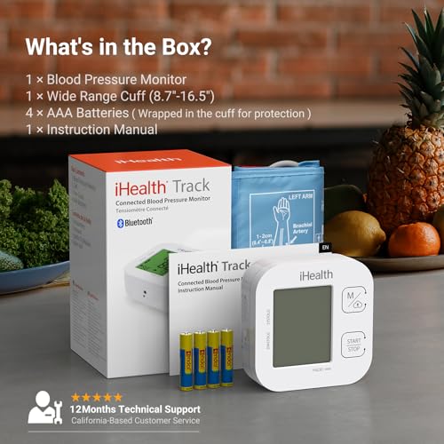 iHealth Track - Tensiomètre Bras pour Mesure Tension Artérielle, Pouls - 99 Mémoires - Affichage 3 Couleurs sur Écran LCD, Brassard Longue Portée - Dispositif Médical Bluetooth iOS, Android