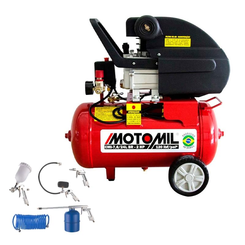 Motocompressor de Ar Motomil 7,6PCM 24 Litros com Motor 2HP CMI 7,6/24L Monofásico (220V) + Kit de Acessórios com 5 Peças