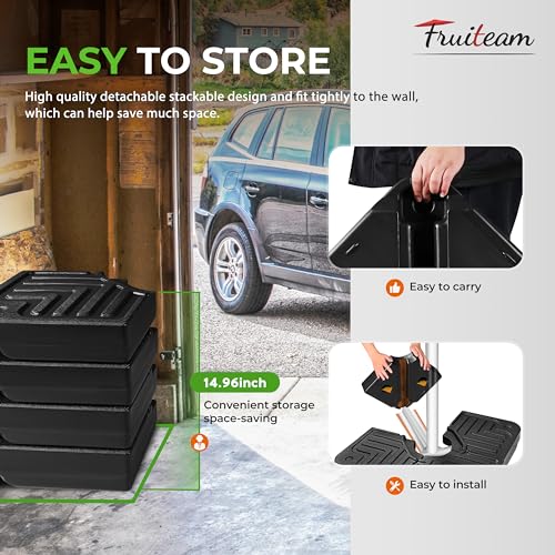 Image of FRUITEAM 4-Piece 180lbs Capacity Heavy-Duty Cantilever Offset Patio Umbrella Stand Square Base,Filled with Water or Sand for Garden, Outdoor and Poolside-Black
