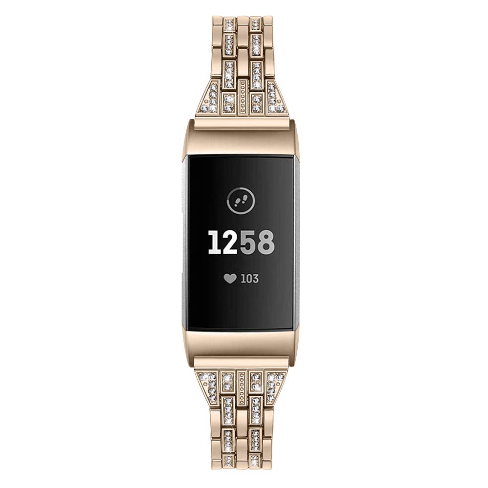 Repuesto Correas compatibles con Fitbit Charge 4/Charge 3, TenCloud bandas metal con brillantes de diamantes de imitación pulsera mujer pulsera Charge 4/Charge 3 Fitness Tracker (dorado