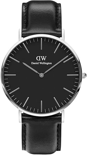 Daniel Wellington Reloj clásico Sheffield, correa de cuero negro italiano, Daniel Wellington Reloj clásico Sheffield, correa de cuero negro italiano
