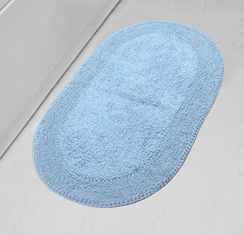 Home Weavers Double Ruffle Collection 100% Cotton Bathroom Rugs Set, Washable Rug, Extra Soft and Absorbent Bath Rug, Kitchen Mat, Bath Mat Set, Bath Floor Mat Non Slip, 24"x40" Rectangle, Blue