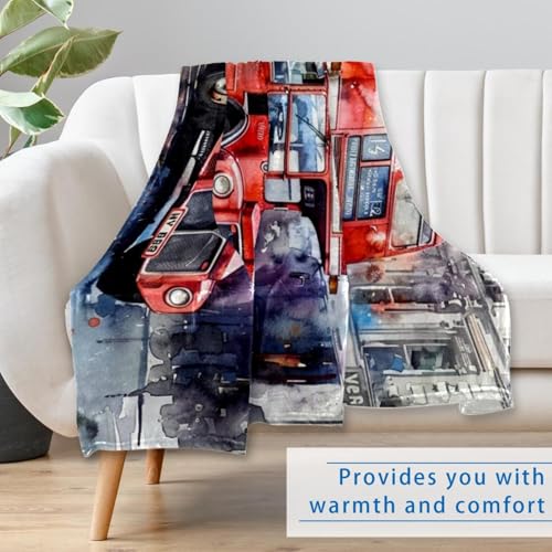 Plaid bus londonien rouge couverture douce et chaleureuse
