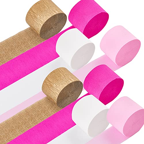 Streamers Bridal Shower Decorations,8 Rolls Rose Pink White Gold Crepe Paper Streamer For Bachelorette Party Wedding Shower Baby Shower Birthday Valentine's Day Decorations Party Supplies,82Ft Long #TOP2