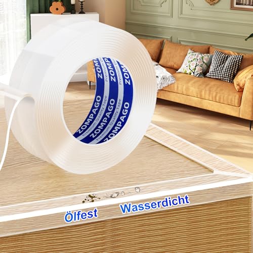 ZOMPAGO Kantenschutz Transparent Selbstklebend 1mm Dicke, 3m x 3cm, Extra Stark Klar Weiche Möbelkantenschoner für Baby-Sicherung,Kanten-&Eckenschutz für Schränke,Tische,Wände,Betten,Küche