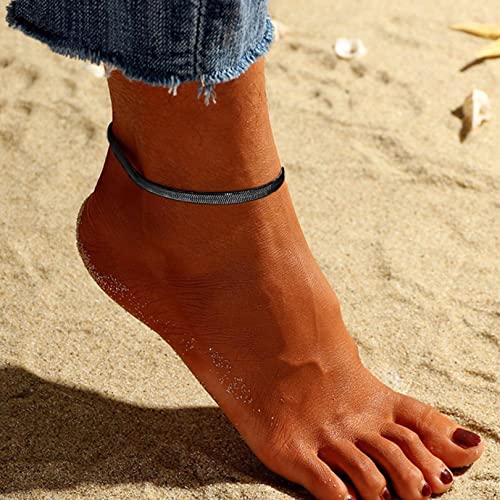 Image of FOCALOOK 14K Gold Plated Anklets for Women Waterproof Plus Size Ankle Bracelet 8.5-10.5 Inch Adjustable Mariner /Figaro /Flat Snake /Cuban Link Chain Anklet Jewelry for Summer Beach Holiday