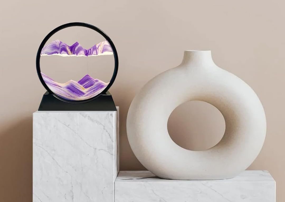 Bunny zilla Redvant Moving Sand Art Picture Glass Liquid Painting 3D Natural Landscape showpieces for Home Decor Antique Gifts for Kids Office Desktop Decoration Desk Table Decorative Items (Purple) 2