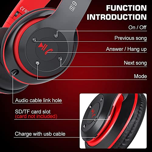 6S Bluetooth Headphones Over-Ear, Hi-Fi Stereo Foldable Wireless Stereo Headsets Earbuds with Built-in Mic, Volume Control, FM for iPhone/Samsung/iPad/PC (Blue) - Thumbnail 6