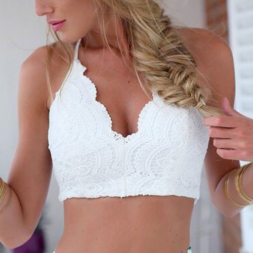 Summer Sexy Crochet Hollow Out Women Sleeveless Deep V-Neck Lace Camisole Casual Crop Top Knitted Tank Top Beach Bra Top