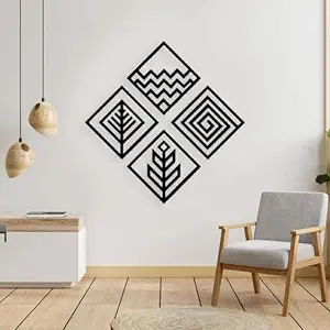 Device of MM 4 Elements Water, Earth, Fire, Air Wall Art Hanging Black Designed Wood Decor Sculptures Black Wall Art Decoration Contemporary Home, Above Bed Decor, Home, Bedroom, Living Room, Office, 8 Inch