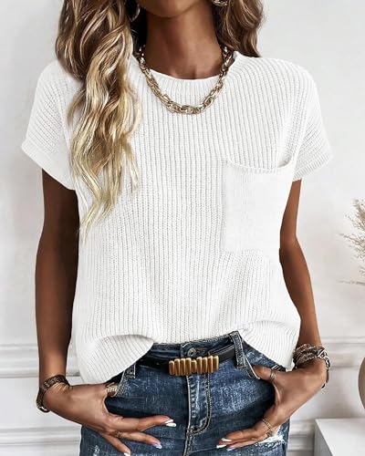 KIRUNDO Summer Fall Short Sleeve Sweater for Women 2025 Casual Sweater Vest Cotton Knit Pullover Tank Tops Fashion Clothing4