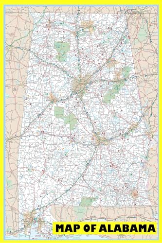 24x36 - Map of Alabama Large Detailed Roads and Highways, Map of Alabama State with All Cities, Parks and Landmarks - Laminated Wall Map Poster Print