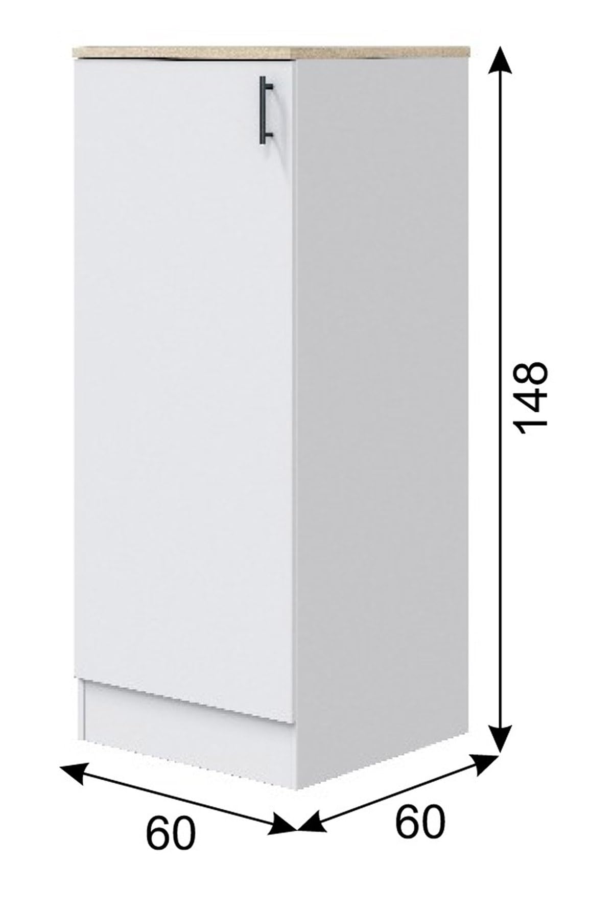 PEGANE - Colonne Armoire de Cuisine avec 1 Porte Coloris Blanc Brillant/Chêne Canadien - Hauteur 148 x Longueur 60 x Profondeur 60 cm