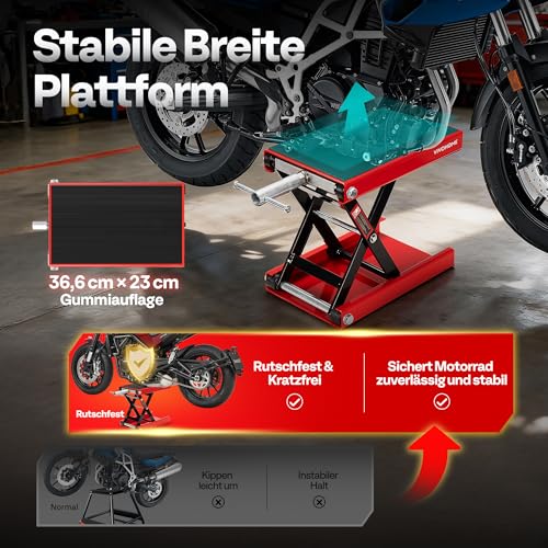 VIVOHOME Motorradhebebühne 500kg Scherenwagenheber aus Stahl Motorradheber mit breites Deck und Kurbel für Motorräder Geländefahrzeuge Dirtbikes