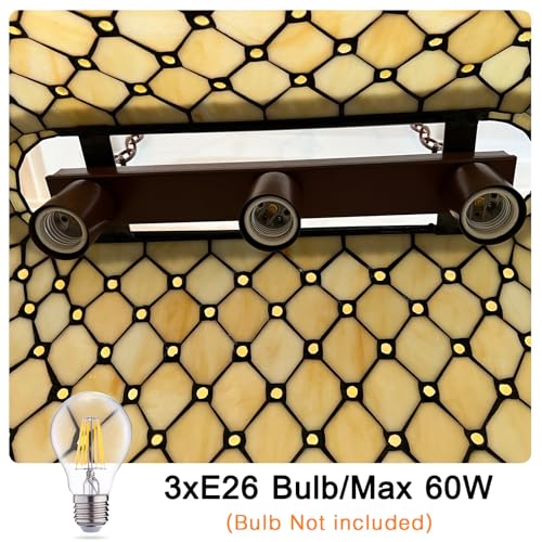 Capulina Tiffany Lamp Stained Glass Pool Table Light Chandelier 3-Lights 28 Inches Wide Vintage Beige Beads Tiffany Style Pendant Light Decor for Billiards Room Dining Room Kitchen Island Bar