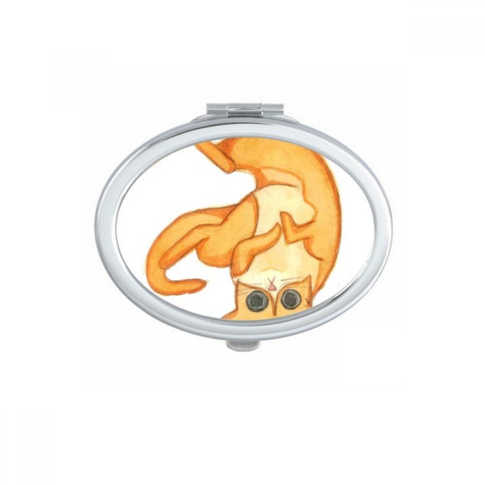 Miroir de maquillage compact chat aquarelle ovale de poche multicolore