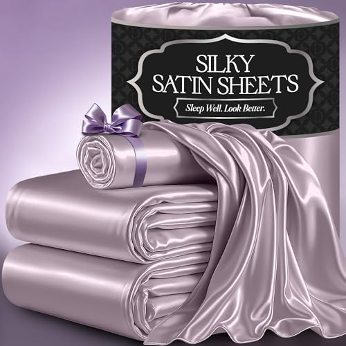 DECOLURE Satin Bed Sheets - 3 Piece Luxury Silky Twin Size Bedding Set - Softer Than Silk, Wrinkle-Free with 15 Deep Pocket Fitted Sheet, Perfect for Hair & Skin, Gifts for Women (Lavender)