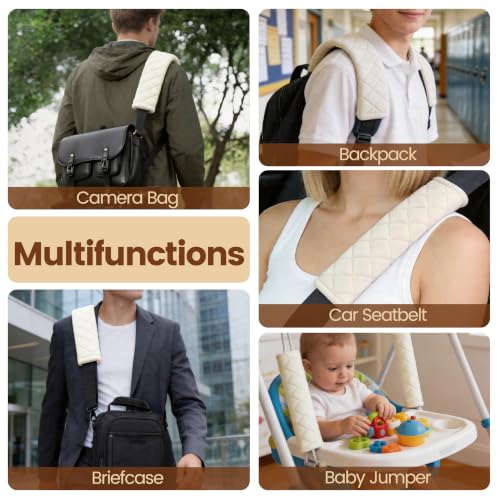 Image of Amooca Soft Auto Seat Belt Cover Seatbelt Shoulder Pad Cushions 2 PCS for a More Comfortable Driving Universal Fit for All Cars and Backpack Off White