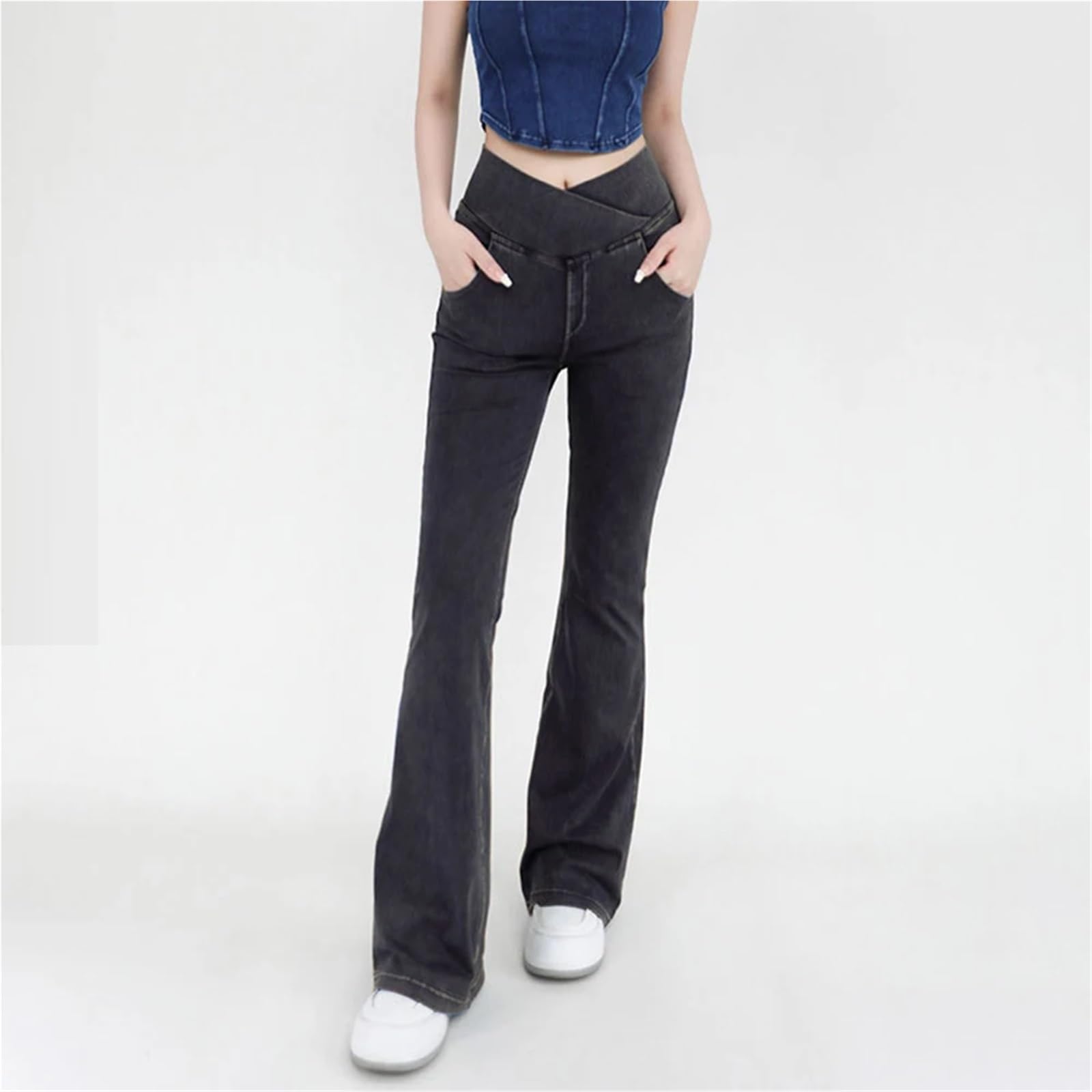 Jeans Casual da Donna, Abbigliamento Sportivo, Pantaloni a Zampa d'elefante, Vita Alta, Leggings Svasati Yoga, Denim Elasticizzato in 4 direzioni, Fitness, Allenamento, Sport