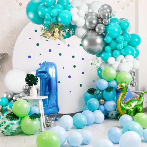 Image of Teal Balloons, 114pcs Turquoise Latex Balloon Garland Arch Kit, 18 12 10 5 Inch Different Sizes Pack for Birthday Engagements Bridal Shower Gender Reveal Wedding Party Decorations