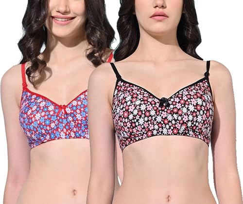 Image of FIMS - Fashion is my style Women Cotton Blend Padded Non-Wired Everyday Bra Pack of 1 Cup- B Multicolor