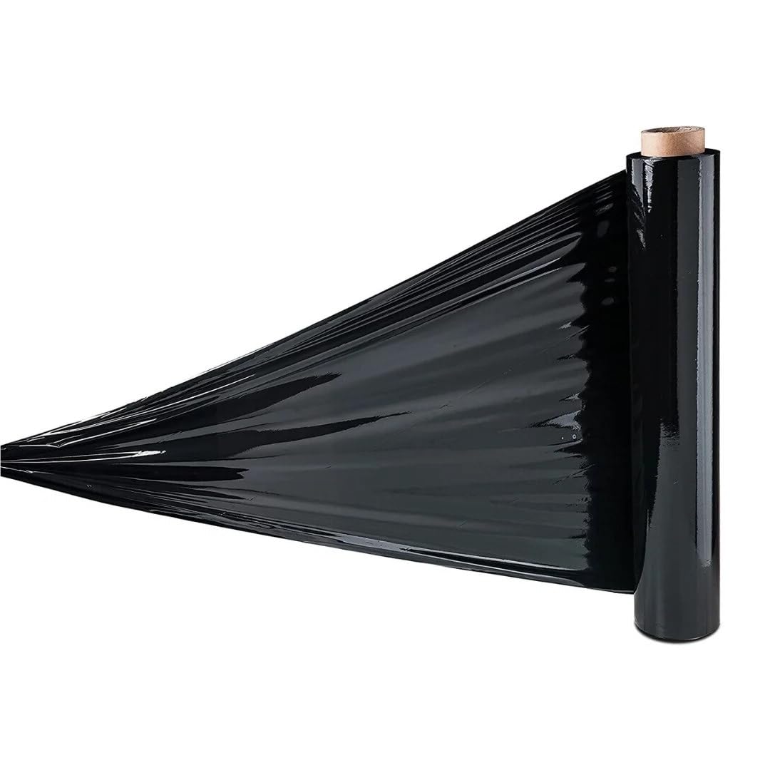 KROWN - Film Transparente o Negro para Embalar de 50 cm x 200 Metros de Longitud – Rollo de Film Elástico Manual para Embalaje Industrial (6 Rollos, Negro)