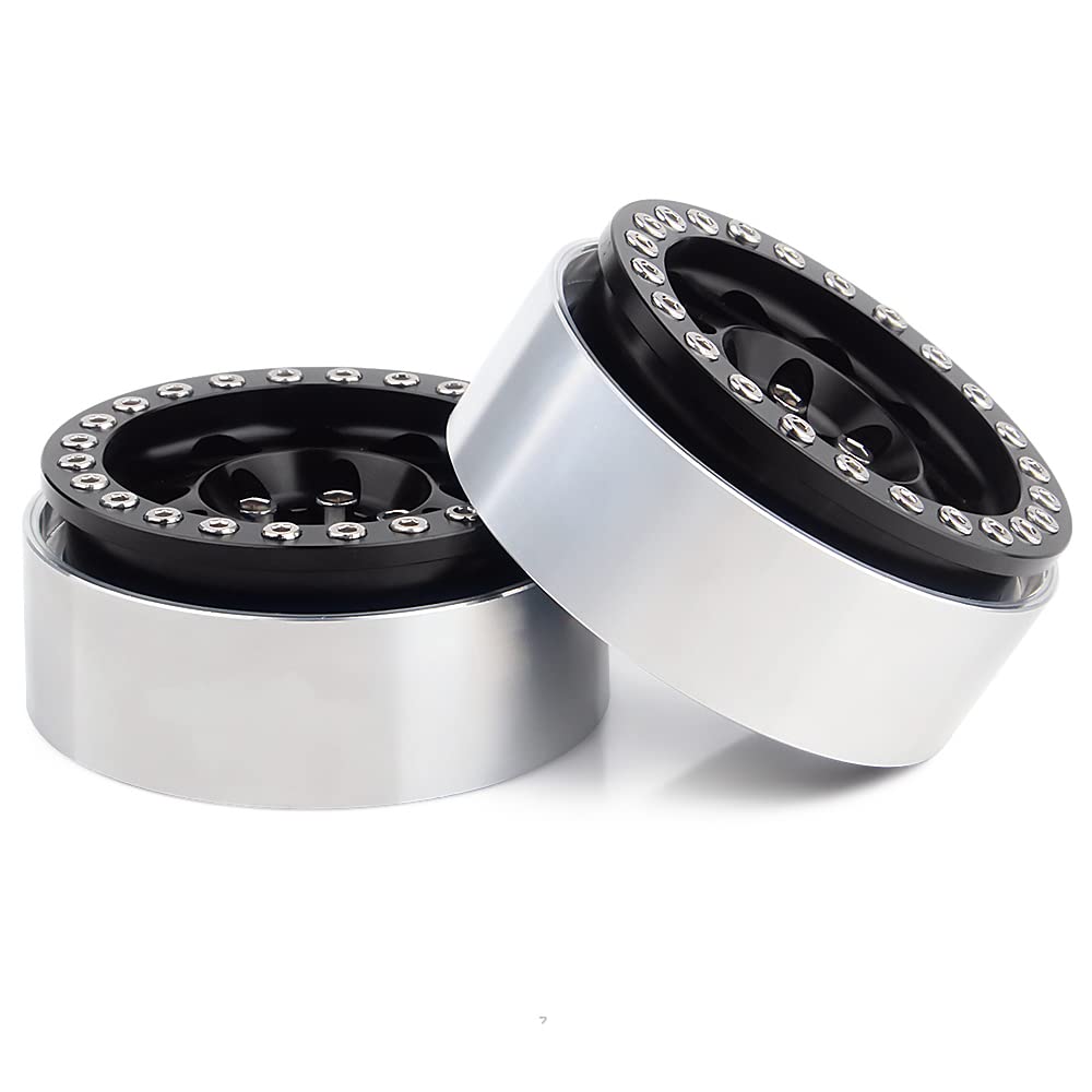 INJORA RC Felgen 4 Stücke 1,9 Beadlock Felgen Metallische Räder Felge Set für 1:10 RC Crawler Axial SCX10 Pro II III TRX-4 Tamiya MST VS4-10 Redcat Gen 8 7 Pro Enduro(Schwarz)