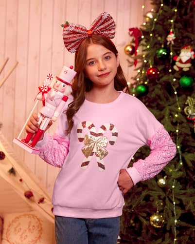 Image of BesserBay Girls Christmas Sequin Shirt Patchwork Long Sleeve Crop Tops 6-14 Years