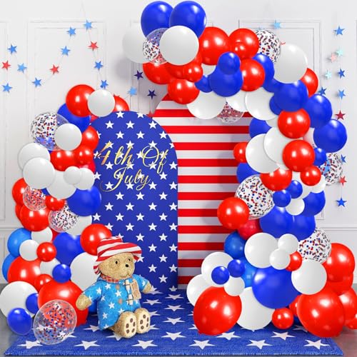 Image of Red White and Blue Balloons,65Pcs Red and Blue Latex Balloons for 4th Of July Patriotic Balloon Graduation Birthday Party Decorations