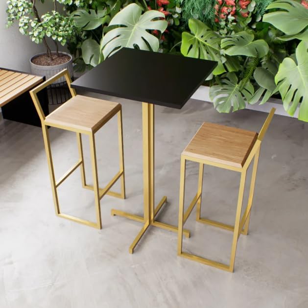 Jogo Mesa Alta Bistrô Quadrada Preta 2 Banquetas Pinus Confo... - imagem principal do produto