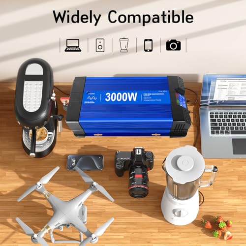 Miniatura 2 de 3000w 6000w Inversor 24v 220v Onda Pura Con Mando A Distancia, 2 Tomas Ue, 2 Puertos Usb Tipo-C, Para Electrodomésticos, Caravanas, Camping Conversor De Voltaje.