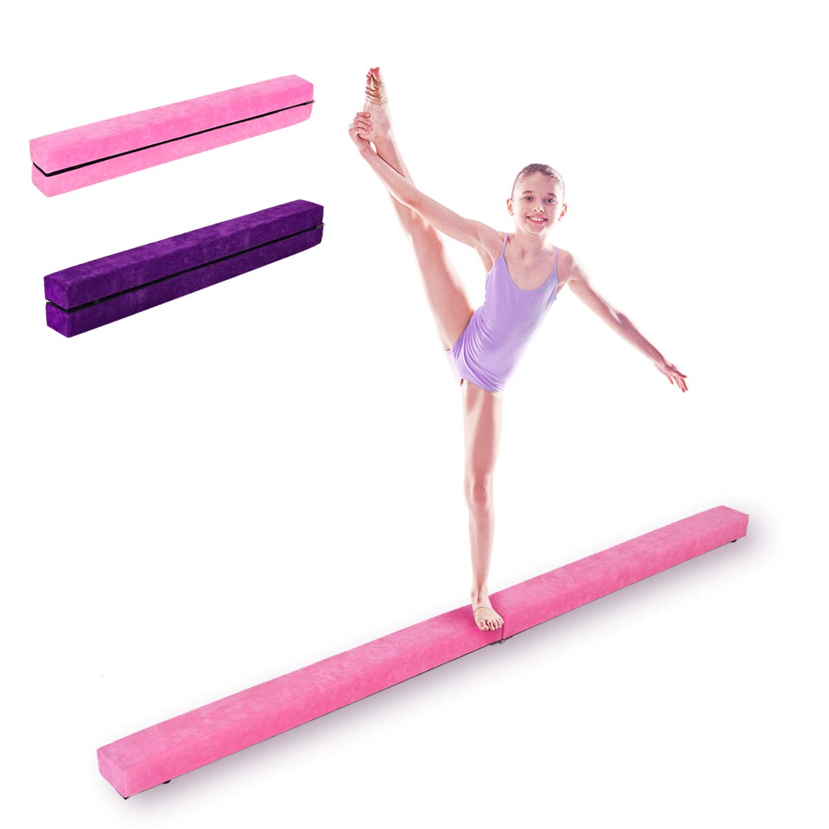 DREAMADE Poutre de Gymnastique d’Equilibre Piable avec Pieds Surélevés en Finette, EPE et Pin 210 X 10 X 6,5 CM Entraînement de Gymnastique à Domicile Idéale pour Enfants et Adultes