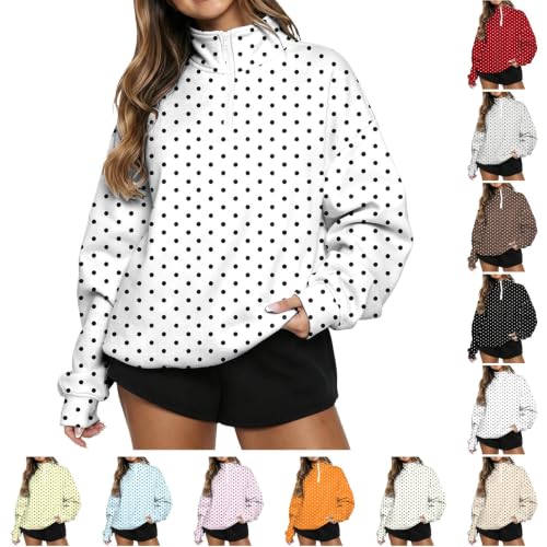 Polka Dot 1/2 Zip Pullover Women Oversized Mock Neck Cute Sweatshirts - image 8