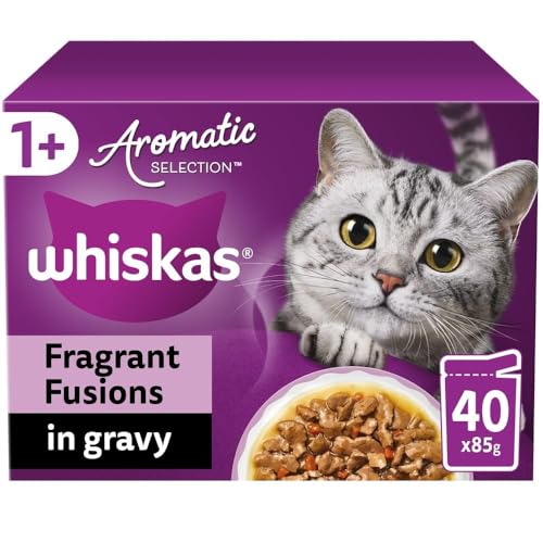 WHISKAS Cat Pouches Aromatic Fusion in Gravy 40x85g –Tasty Wet Cat Food with Flavorful Fusion in Gravy