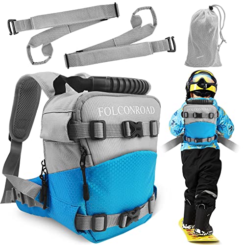 folconroad Arnés de esquí y snowboard para niños, mochila de entrenamiento de esquí para enseñar a su hijo Los fundamentos del esquí y el snowboard, perfecto para principiantes (rosa), gris Cover