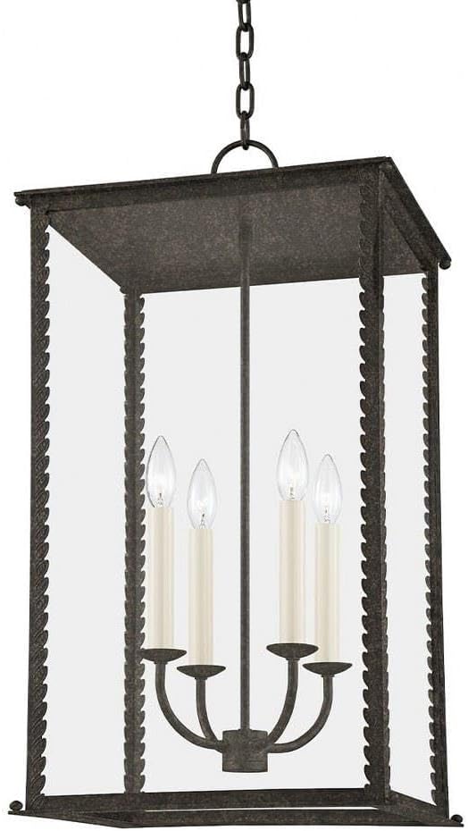 Troy Lighting Zuma 15" Exterior Pendant | Verdigris Finish | Clear Glass | Leaf Detail | Traditional Outdoor Pendant Lantern | Made of Aluminum, Stainless Steel and Glass | 15" W x 27" H | F6715-VER