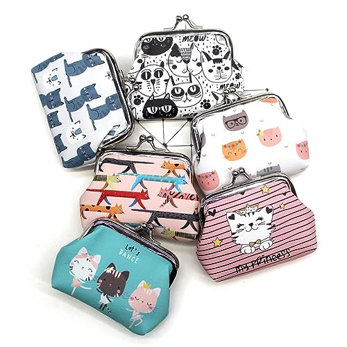 Pack of 3 Cute Small Cat Coin Purses Women Girl Gift Bag with Clasp Kiss Lock Clasp Change Pouch Mini Coin Wallet Vintage Trinkets Pouch4
