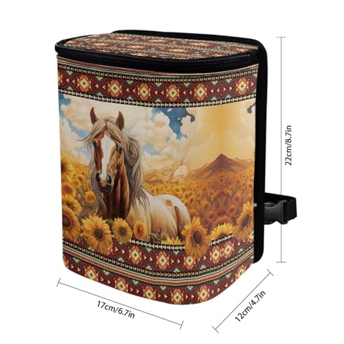 Image of DISNIMO Western Horse Car Trash Can Bin with Lid Sunflower Car Garbage Can Leakproof Mini Car Accessories Trash Bin Car Dustbin Organizer Container for Car Office Home