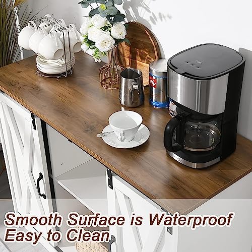 4 Ever Winner Farmhouse Coffee Bar Cabinet, Kitchen Buffet Storage Coffee Cabinet Station Credenza Cupboard With Adjustable Shelf, Buffet Cabinet With Storage And Sliding Barn Doors, White #TOP3