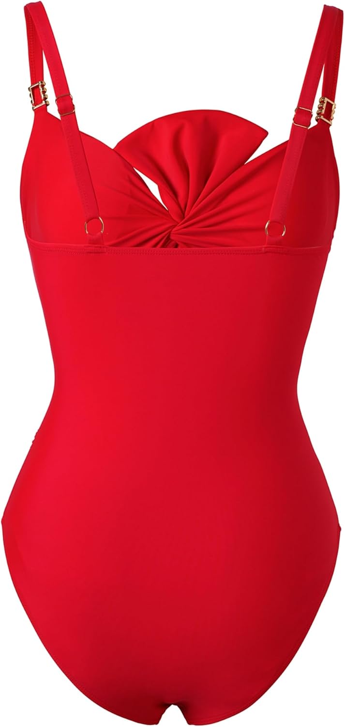 One Piece Swimsuit for Women with Cover Up Set Retro Bathing Suit Tummy Control Knot Swimwear Beach Wrap Skirt - Image 5