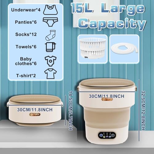 Portable Washing Machine, 15L Updated Portable Small Washing Machine with Spin, Mini Washer and Dryer in for Travel,Baby Clothes, Socks - Image 5