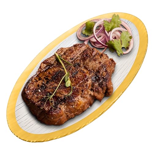 Tempered Glass Oval Meat Serving Tray – Durable Food Platter for Serving Dishes, Party Trays and Platters, Microwave Oven & Dishwasher Safe Decorative Tray – 8.5 x 14 Inch, Gold