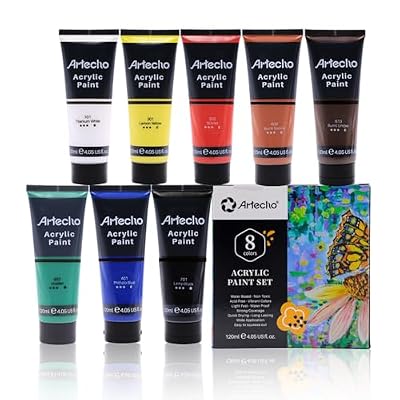 Artecho Pinturas Acrilicas 8×120ml, Acrylic Paint Set, Impermeable y resistente a la luz, para Lienzos, Tela, Madera, Cristal, Piedras.