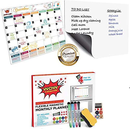 Large Magnetic Whiteboard Monthly Calendar 2019-2020  Fridge Organizer & DIY Calendar Numbers Magnets Set | Shopping List/Menu Planner Magnetic Pad  WOW Catalog | Magnetic Weekly & Monthly Planner