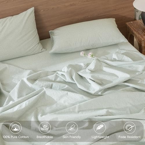 Image of MooMee Striped Duvet Cover Set 100% Washed Cotton Linen Like Queen | Relaxed Linen-like Texture. Soft, Breathable & Long-lasting Comfort. Lightweight. Hidden Zipper with 8 Interior Corner Ties