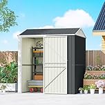 Outsunny 7' x 6' Tall Outdoor Storage Shed, Waterproof Metal Garden Shed with Gloves, Lockable Door, Vents and Pitched Roof for Backyard, Patio, Lawn, Poolside, Dark Grey