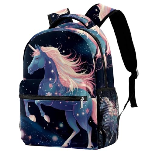 Sac à dos d'école licorne noire et fleurs pour filles et garçons